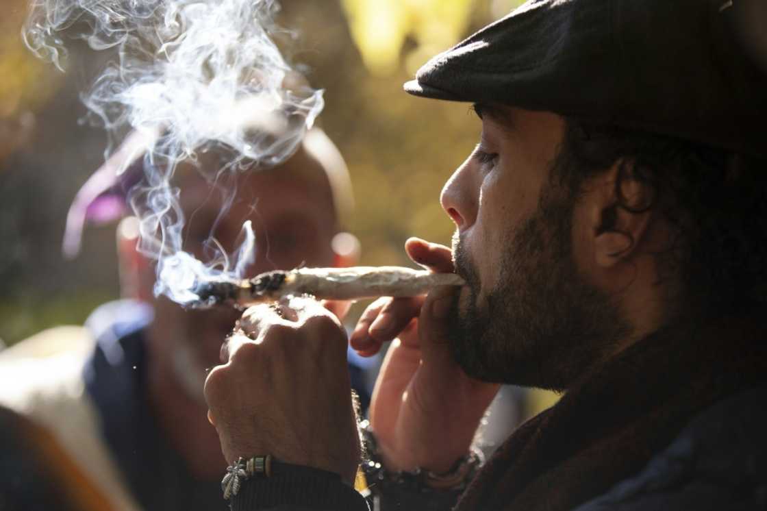 Canada has launched a review of its cannabis act, four years after legalizing its recreational use -- which was celebrated by thousands including this man pictured smoking a joint in Trinity Bellwoods Park in Toronto in October 2018 Canada has launched a review of its cannabis act, four years after legalizing its recreational use -- which was celebrated by thousands including this man pictured smoking a joint in Trinity Bellwoods Park in Toronto in October 2018