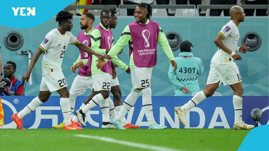 Ghanaian players after winning the FIFA World Cup Qatar 2022 Group H match 3-2 vs Korea Republic at Education City Stadium on November 28, 2022 in Al Rayyan, Qatar Ghanaian players after winning the FIFA World Cup Qatar 2022 Group H match 3-2 vs Korea Republic at Education City Stadium on November 28, 2022 in Al Rayyan, Qatar