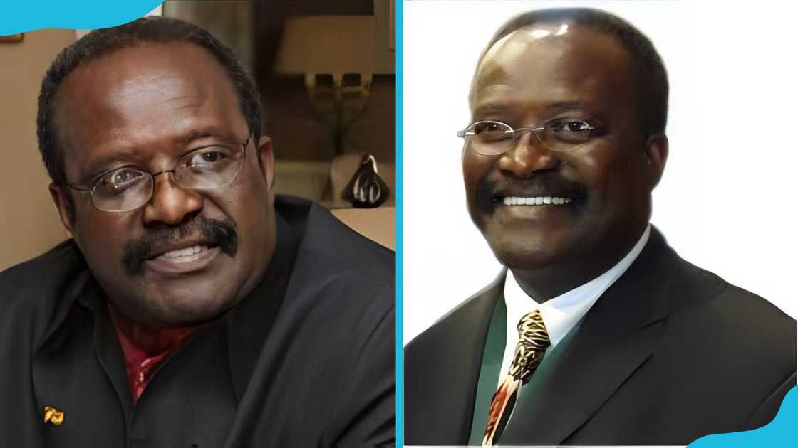 Kwesi Ahwoi is giving a speech (L). He is smiling for a photograph (R) Kwesi Ahwoi is giving a speech (L). He is smiling for a photograph (R)