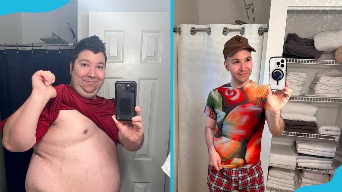 Nikocado Avocado shirtless, heavier (L), and slimmer, wearing a colourful shirt (R). Nikocado Avocado shirtless, heavier (L), and slimmer, wearing a colourful shirt (R).