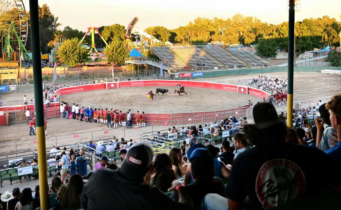 Some 4,000 spectators watch bullfighting at an arena in the small rural Californian town of Turlock