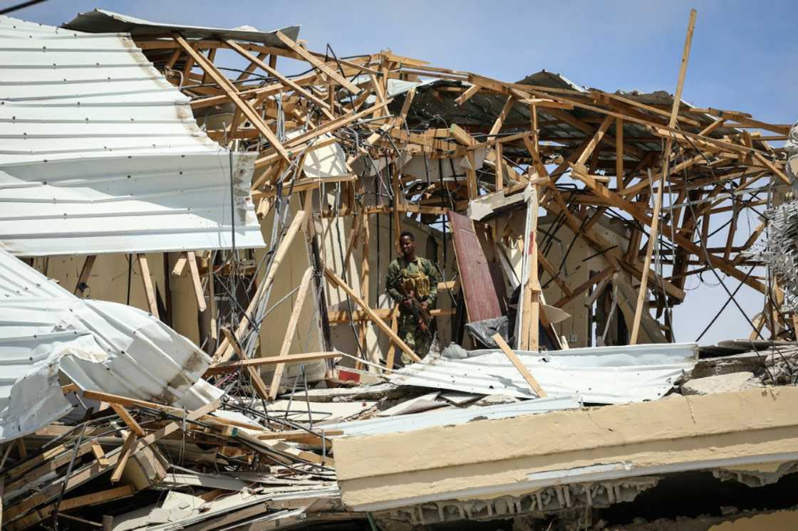 The hotel building sustained heavy damage during the gunfight between Somali forces and the militants