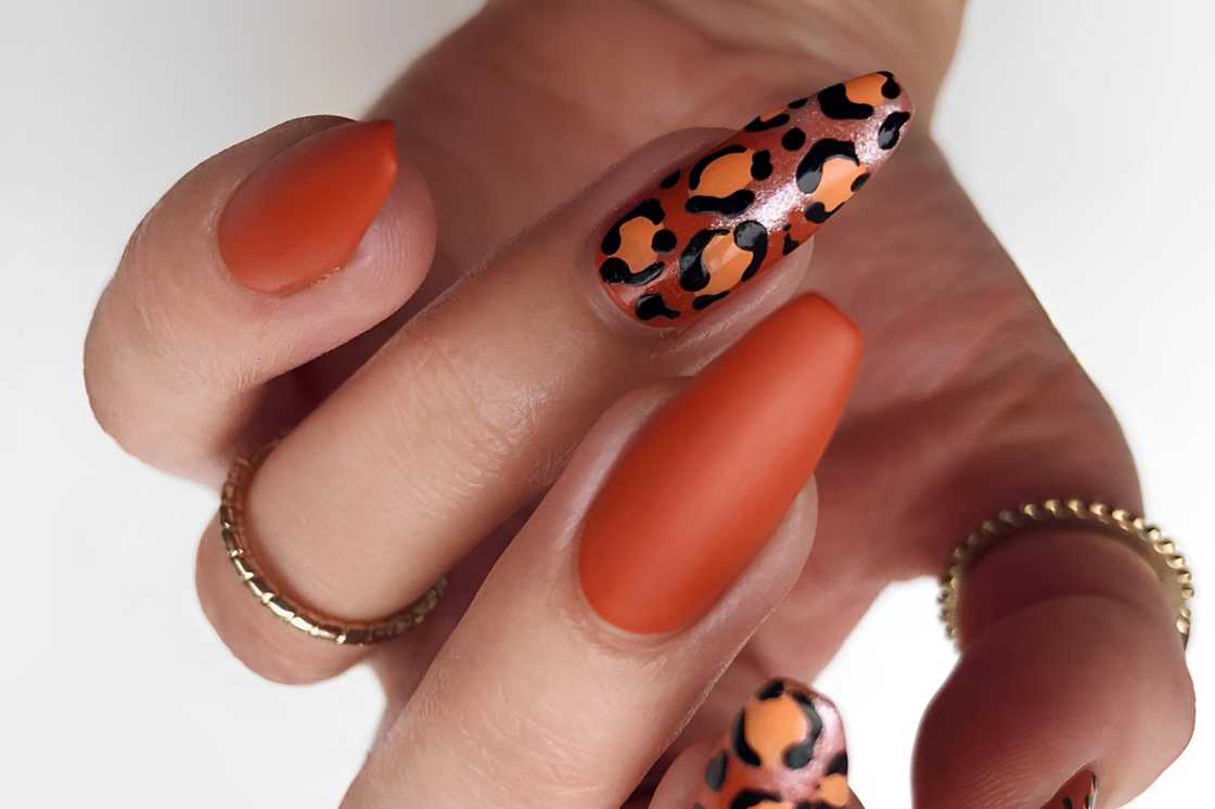 Orange leopard print nails Orange leopard print nails