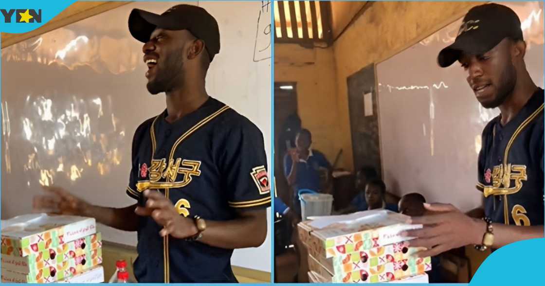 Photo of a Ghanaian teacher who provided food for his students in class with his salary.