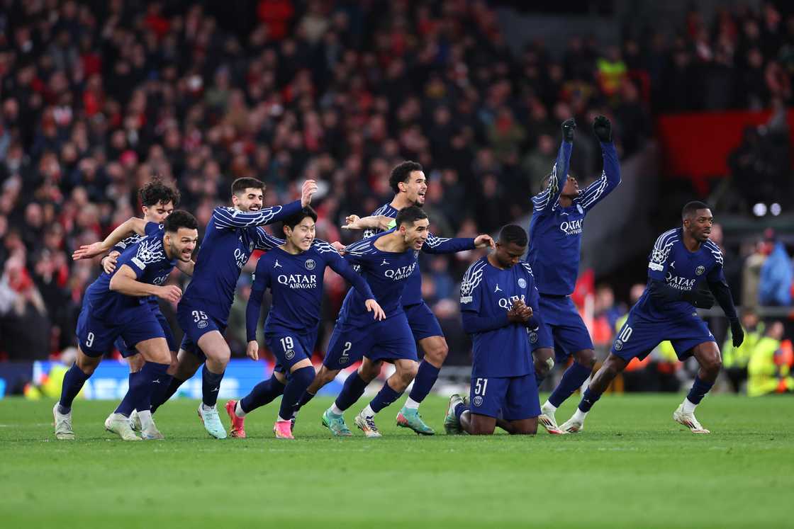 Players of PSG celebrate winning the penalty shoot out during the UEFA Champions League 2024/25 UEFA Champions League 2024/25 Round of 16 Second Leg match between Liverpool FC and Paris Saint-Germain at Anfield on March 11, 2025 in Liverpool, England Players of PSG celebrate winning the penalty shoot out during the UEFA Champions League 2024/25 UEFA Champions League 2024/25 Round of 16 Second Leg match between Liverpool FC and Paris Saint-Germain at Anfield on March 11, 2025 in Liverpool, England