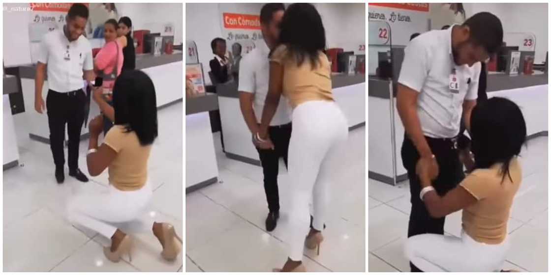 Moment lady stormed boyfriend's workplace to propose to him, his female colleagues were stunned in the video Moment lady stormed boyfriend's workplace to propose to him, his female colleagues were stunned in the video