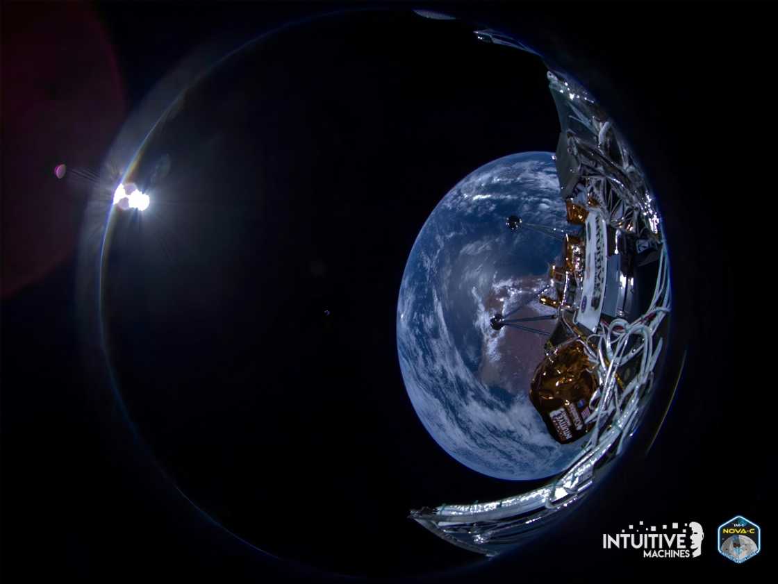 This photo courtesy of Intuitive Machine shows the first view of Earth taken during the IM-1 mission This photo courtesy of Intuitive Machine shows the first view of Earth taken during the IM-1 mission