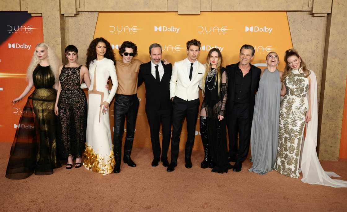 Attending the February 25 New York premiere of 'Dune: Part Two' are -- (L-R) Anya Taylor-Joy, Souheila Yacoub, Zendaya, Timothee Chalamet, director Denis Villeneuve, Austin Butler, Rebecca Ferguson, Josh Brolin, Florence Pugh and Lea Seydoux Attending the February 25 New York premiere of 'Dune: Part Two' are -- (L-R) Anya Taylor-Joy, Souheila Yacoub, Zendaya, Timothee Chalamet, director Denis Villeneuve, Austin Butler, Rebecca Ferguson, Josh Brolin, Florence Pugh and Lea Seydoux