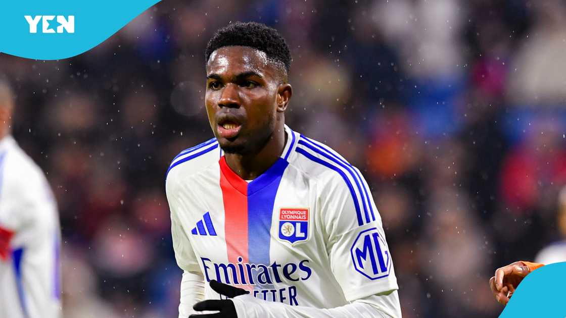Ernest Nuamah of Lyon runs in the field during the Ligue 1 match between Olympique Lyonnais and Montpellier HSC at Groupama Stadium on January 4, 2025 in Lyon, France Ernest Nuamah of Lyon runs in the field during the Ligue 1 match between Olympique Lyonnais and Montpellier HSC at Groupama Stadium on January 4, 2025 in Lyon, France