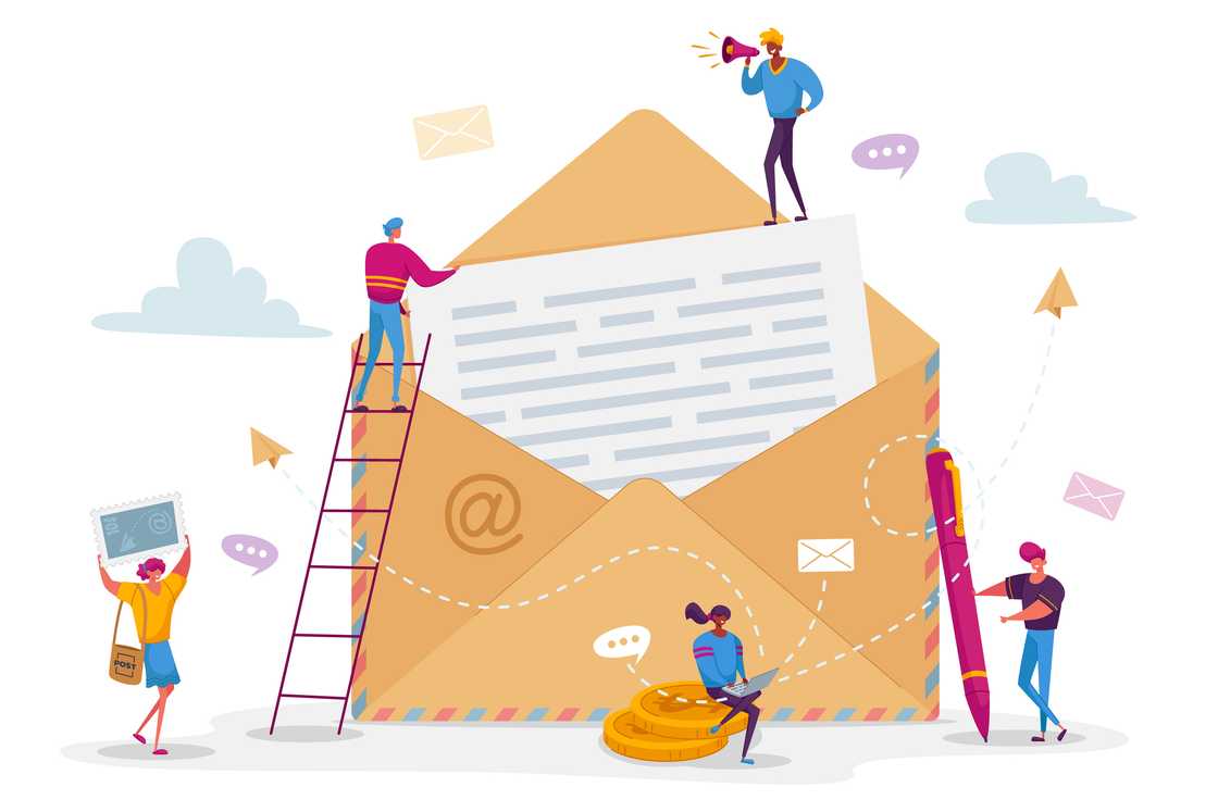 People writing email letter concept People writing email letter concept