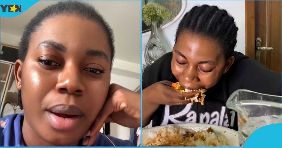 Photo of Ghanaian food content creator enjoying her meal