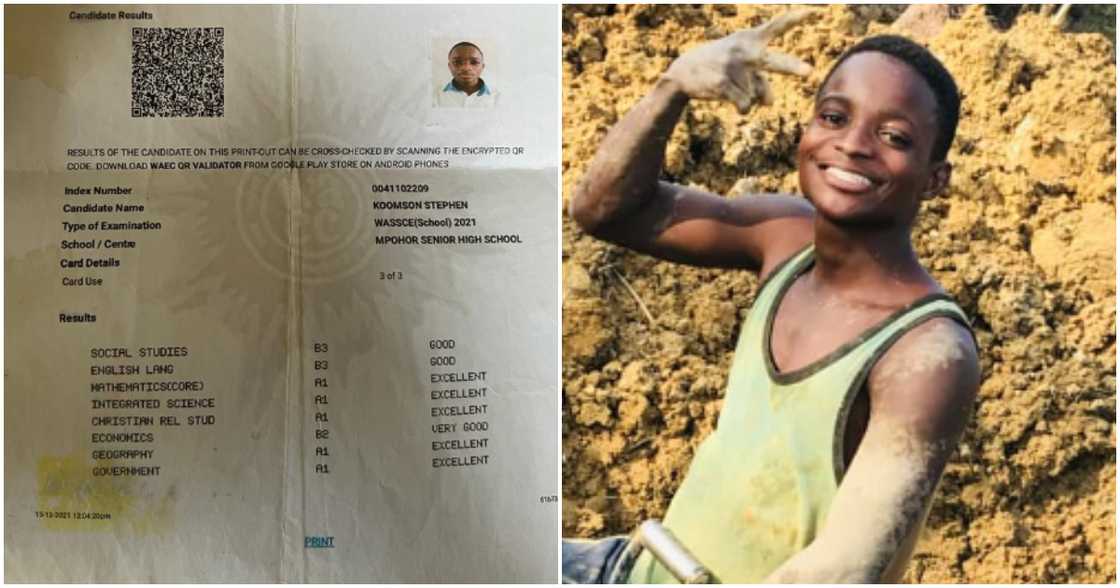 Photo of Koomson Stephen and his WASSCE results. Photo of Koomson Stephen and his WASSCE results.