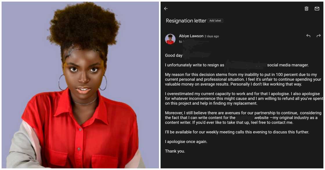 Young lady resigns from work and offers to pay back all money that was been spent on her Young lady resigns from work and offers to pay back all money that was been spent on her