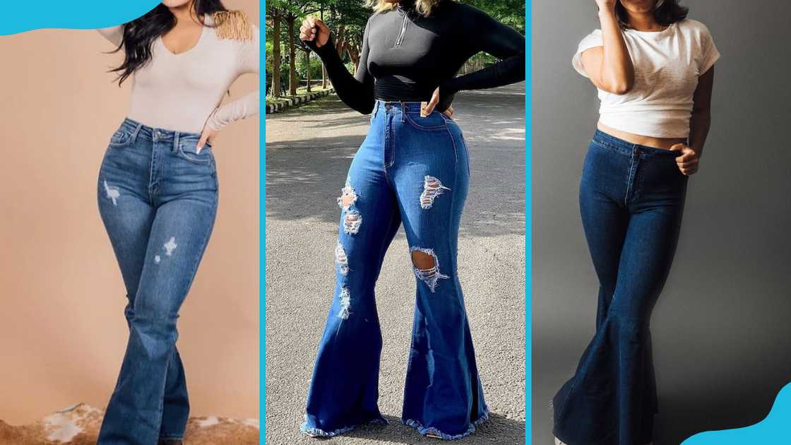 Three variations of bell bottom pants. Three variations of bell bottom pants.