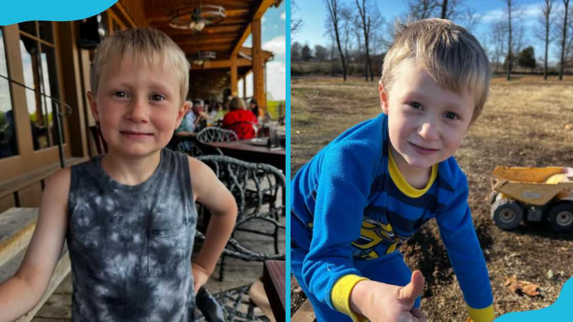 Luke Marrs in a cafe (L) and playing with toys (R). Luke Marrs in a cafe (L) and playing with toys (R).