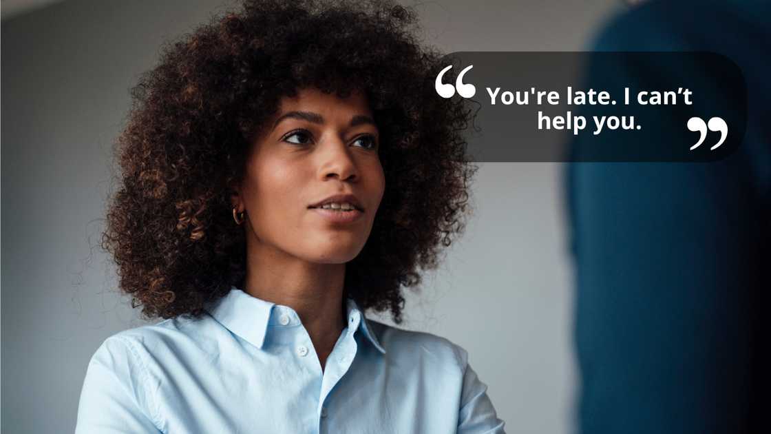 A businesswoman talking to a client