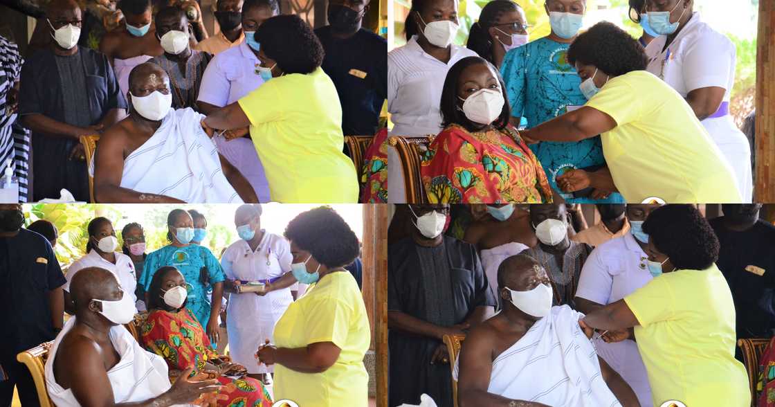 Asantehene Otumfuo Osei Tutu And Wife Lady Julia Take COVID-19 Vaccine Jab (Photo) Asantehene Otumfuo Osei Tutu And Wife Lady Julia Take COVID-19 Vaccine Jab (Photo)