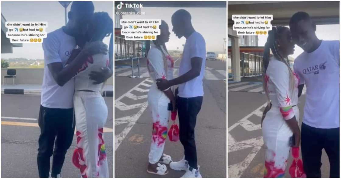 Lady weeps at airport, lady refuses to let man go, airport, Nigerian lady weeps at airport Lady weeps at airport, lady refuses to let man go, airport, Nigerian lady weeps at airport