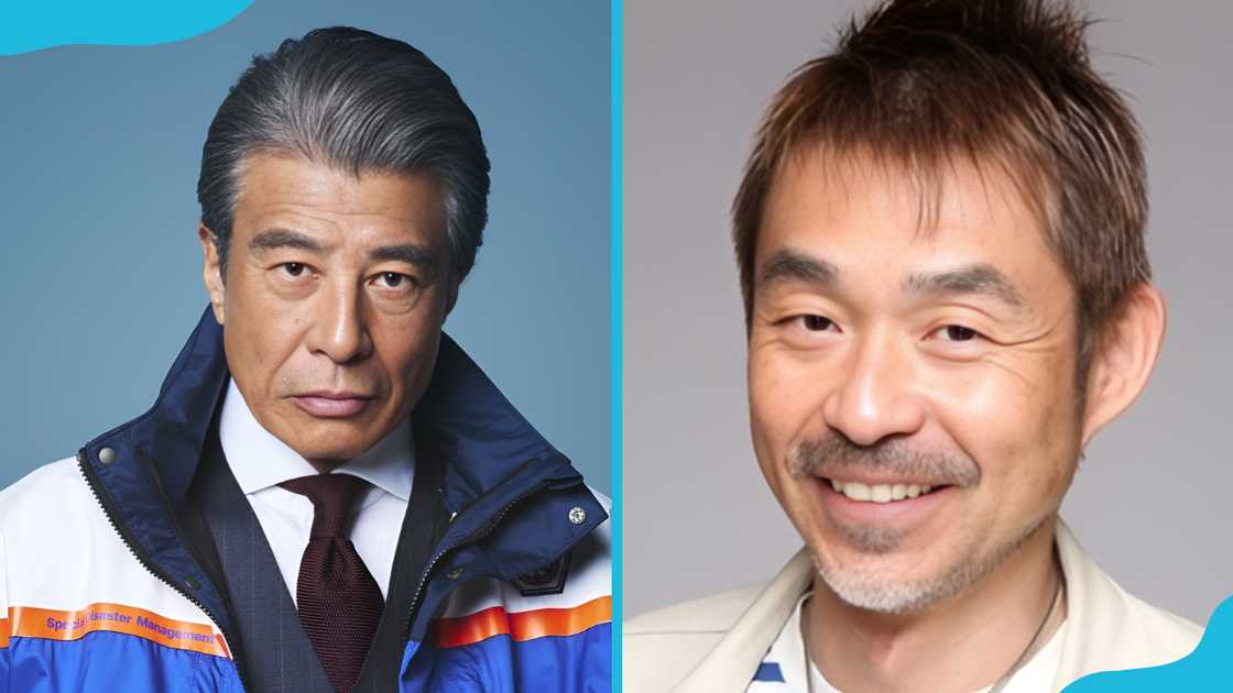 Keiichi Sonobe is posing for a photo (L). He in a room (R)