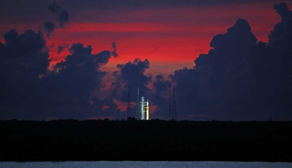 The Artemis 1 rocket on Launch Pad 39B at the Kennedy Space Center