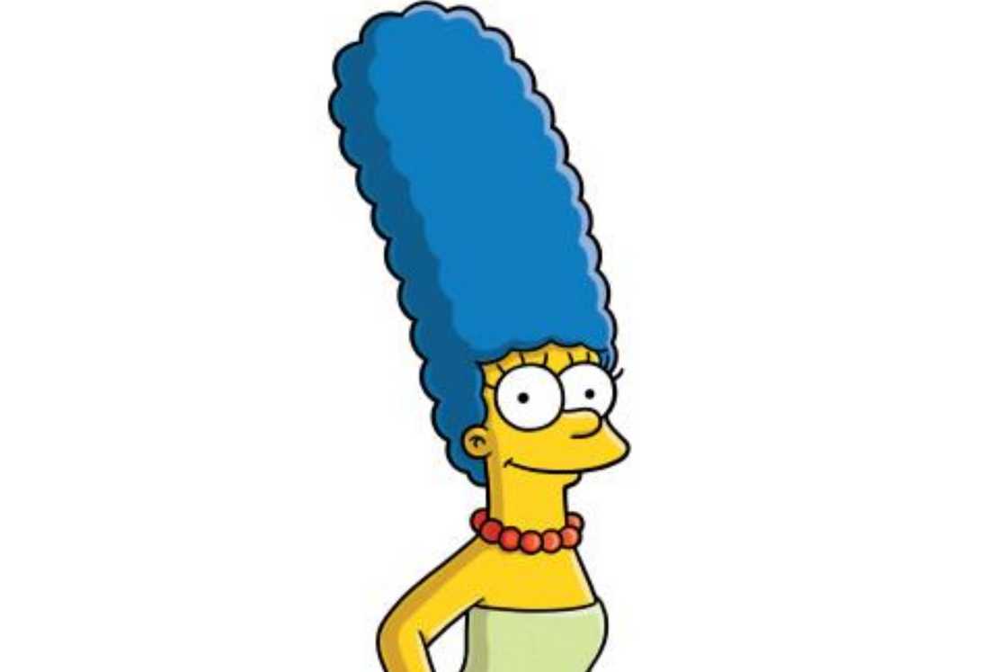 Marge Simpson is standing against a white background