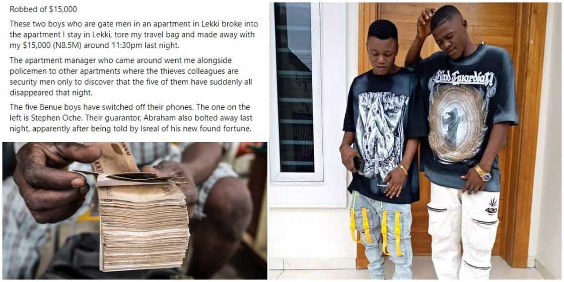 Nigerian man shares photo as he exposes gatemen who 'disappeared' with his N8.5m, promises N1m reward for help in apprehending them Nigerian man shares photo as he exposes gatemen who 'disappeared' with his N8.5m, promises N1m reward for help in apprehending them