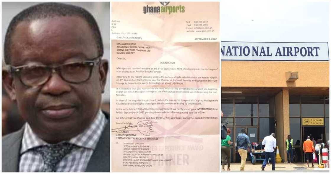 An airport staff has been interdicted for embarrassing the National Security Minister, Albert Kan Dapaah An airport staff has been interdicted for embarrassing the National Security Minister, Albert Kan Dapaah