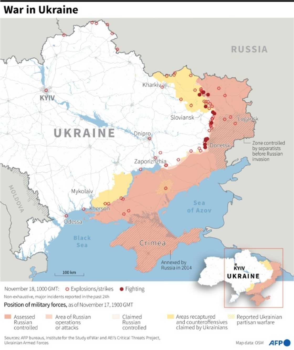 Map showing the situation in Ukraine, as of November 18 Map showing the situation in Ukraine, as of November 18