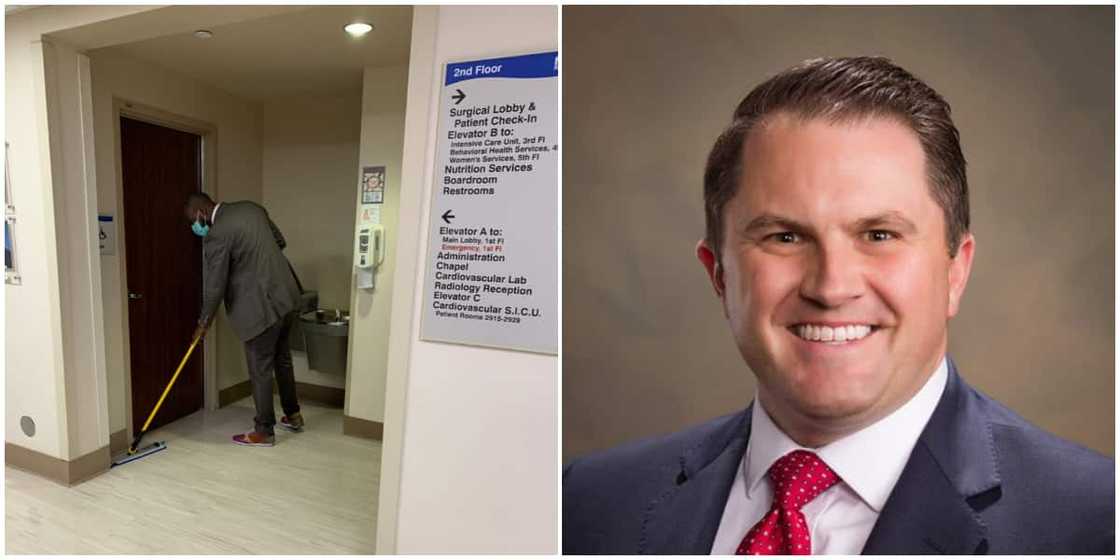 Reactions as Oyinbo man catches his black director cleaning the office floor in the morning, exposes it on social media Reactions as Oyinbo man catches his black director cleaning the office floor in the morning, exposes it on social media