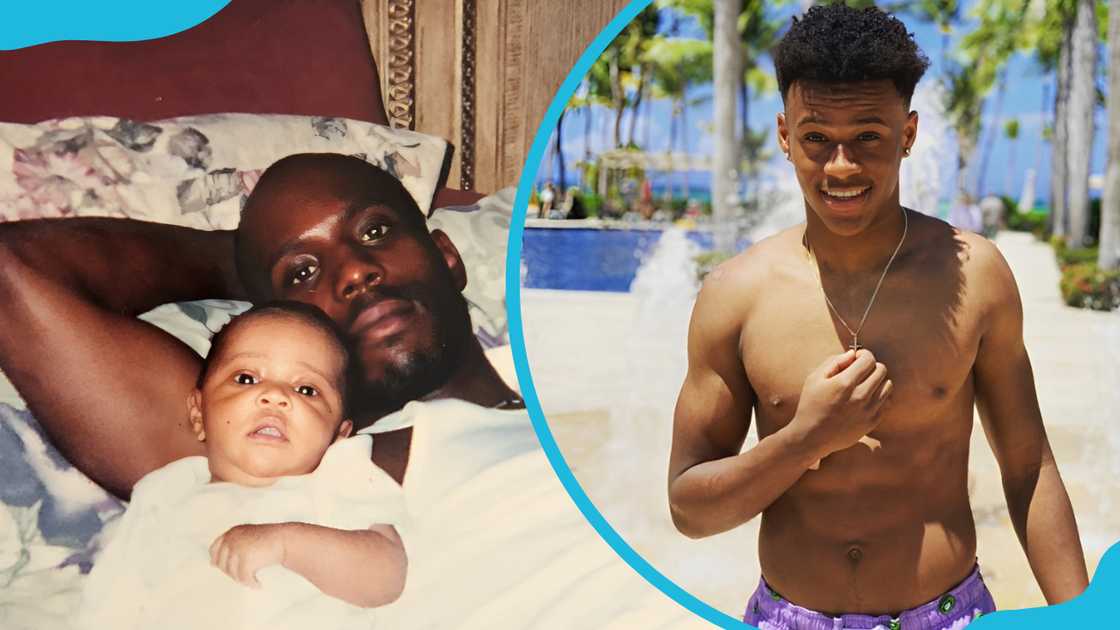 Sean Simmons as a baby with his father (L). Sean Simmons as an adult (R) Sean Simmons as a baby with his father (L). Sean Simmons as an adult (R)