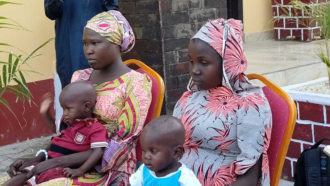 Kidnapped Chibok schoolgirls Mary Dauda (L) and Hauwa Joseph (R) were the latest released from the 2014 abduction by jihadists who kept them Kidnapped Chibok schoolgirls Mary Dauda (L) and Hauwa Joseph (R) were the latest released from the 2014 abduction by jihadists who kept them