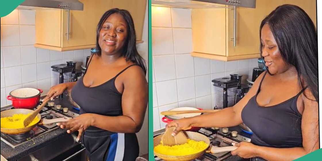 Lady makes her own garri in the UK. Lady makes her own garri in the UK.