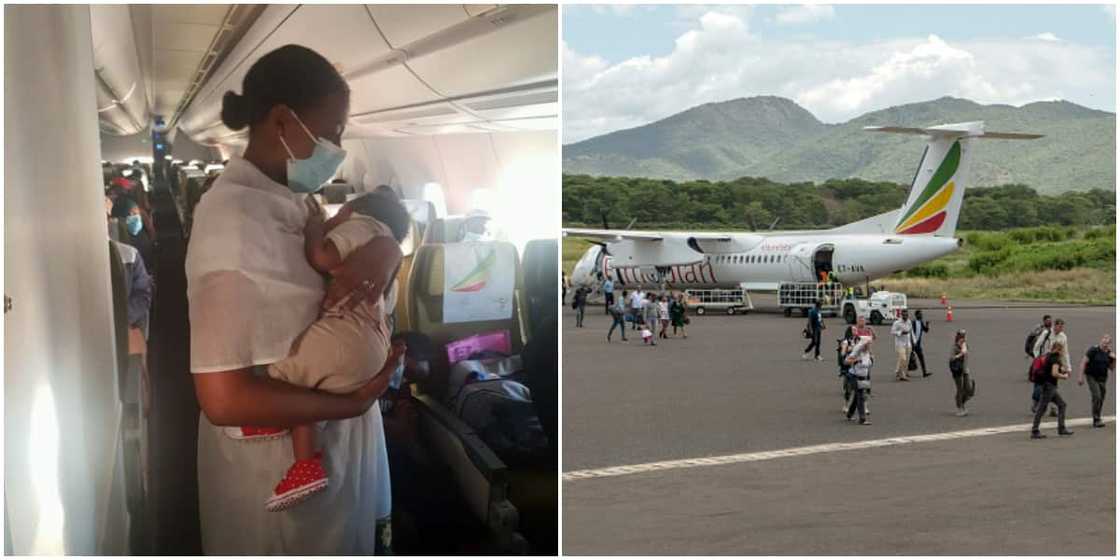 Social media reacts after air hostess who left her 10 months old kid at home is spotted carrying another lady's baby on a plane Social media reacts after air hostess who left her 10 months old kid at home is spotted carrying another lady's baby on a plane