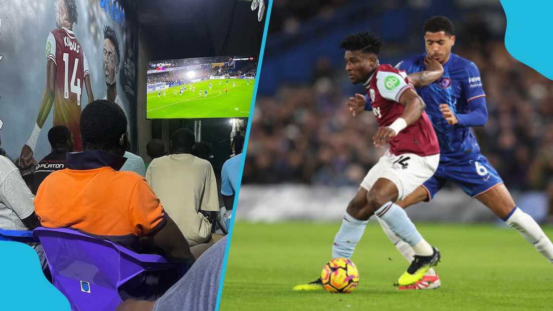 Fans gather in Nima to watch Mohammed Kudus. Fans gather in Nima to watch Mohammed Kudus.