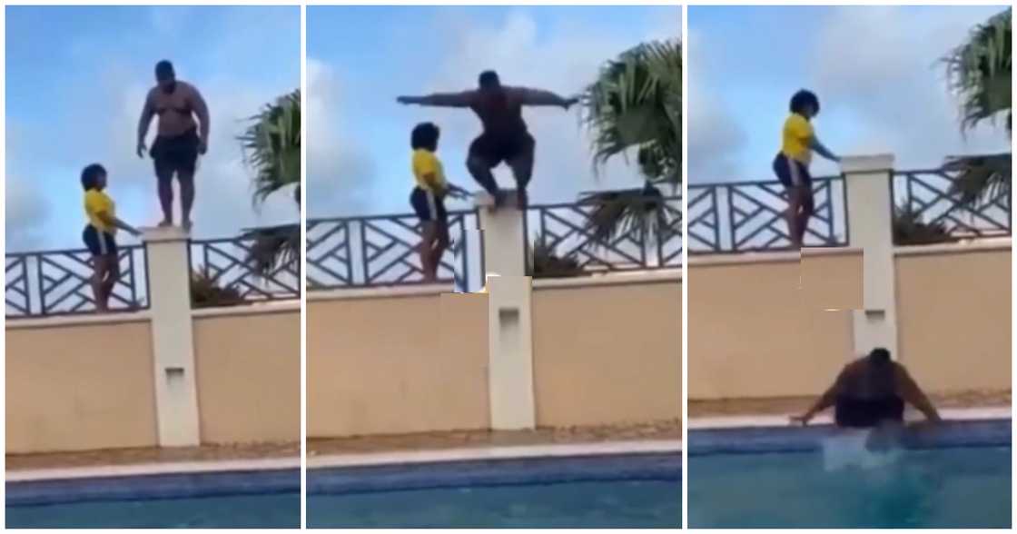 Ghanaian Man Erupts Laughter As He Dives Into Pool To Impress Lady; Video Drops Ghanaian Man Erupts Laughter As He Dives Into Pool To Impress Lady; Video Drops
