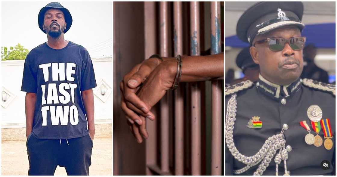 Photos of Kwaw Kese, COP Kofi Boakye and a person behind bars Photos of Kwaw Kese, COP Kofi Boakye and a person behind bars