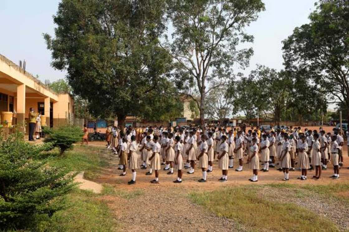 Students assemble on their school compound in Accra, Ghana.