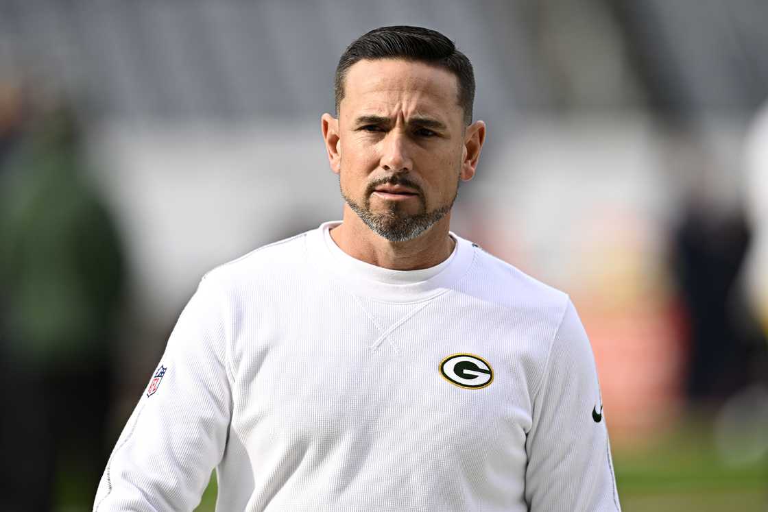 Matt LaFleur of the Green Bay Packers looks on before a game against the Chicago Bears