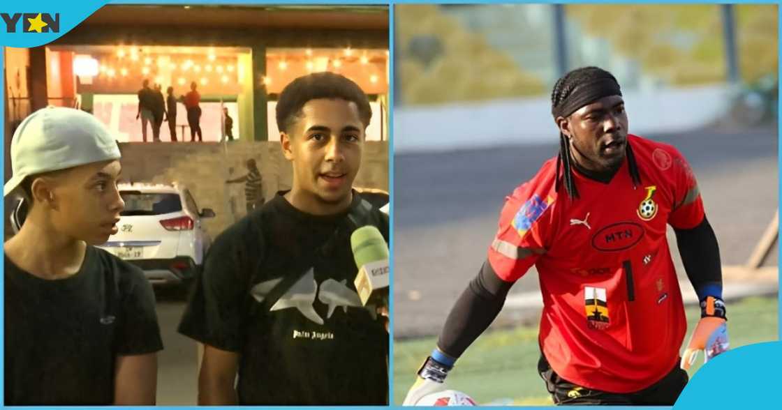 Photos of St Gallen fans at the Accra Sports stadium and Black Stars goalkeeper Lawrence Ati Zigi.