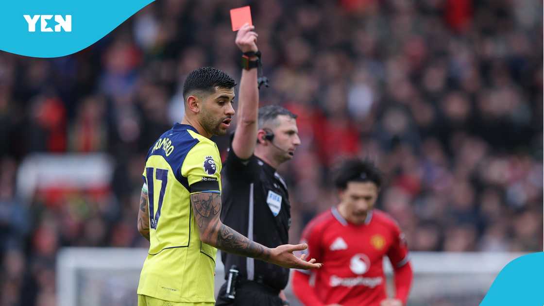 Cristian Romero, Tottenham Hotspur, Romero red card, Premier League, North London Derby, Romero red card vs Manchester United, Cristian Romero suspension, Romero Atletico Madrid move.