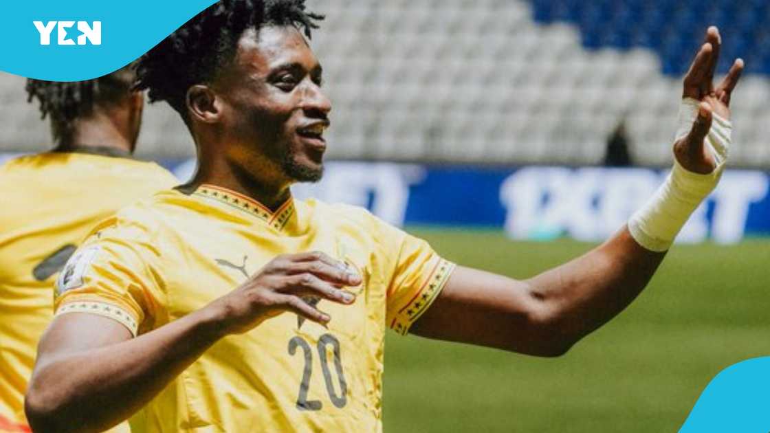 Mohammed Kudus celebrates after scoring for Ghana. Mohammed Kudus celebrates after scoring for Ghana.