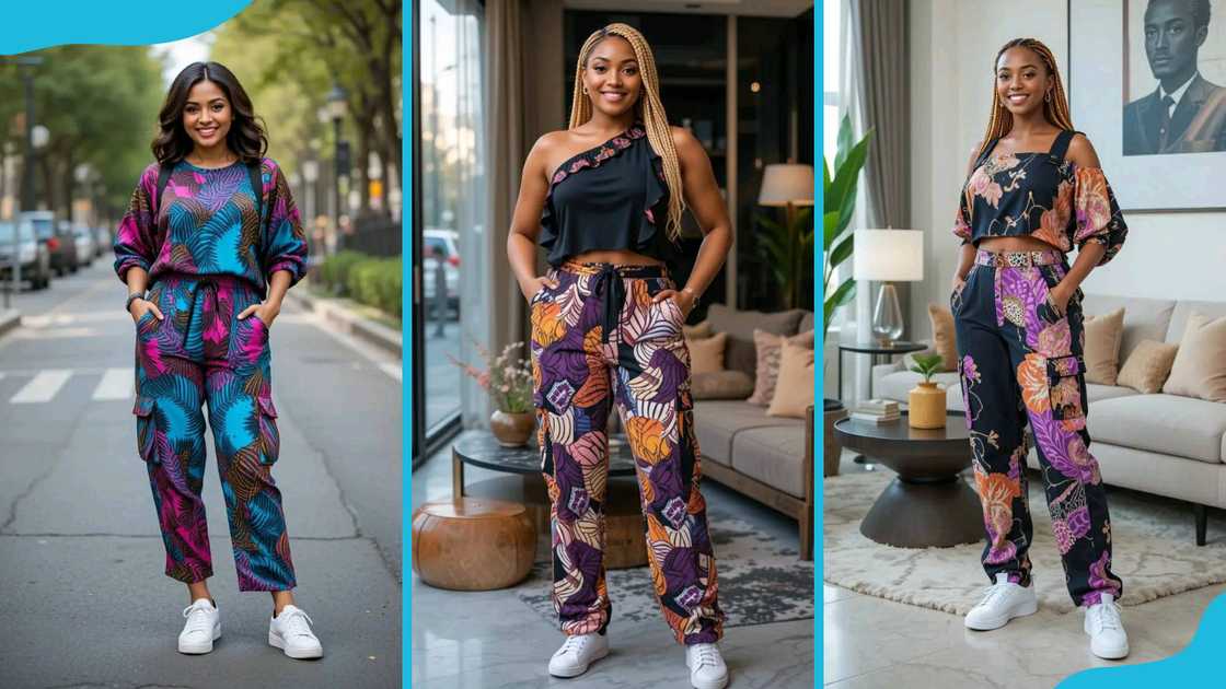 Teenagers wearing two-piece Ankara top and pants Teenagers wearing two-piece Ankara top and pants