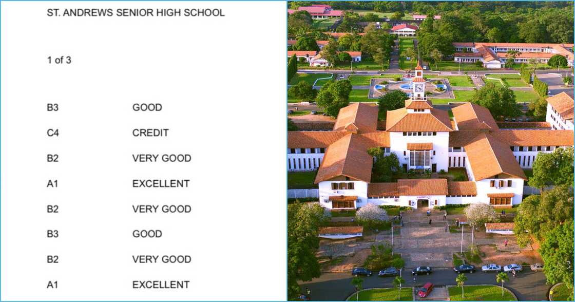 Photo of WASSCE result slip and University of Ghana Photo of WASSCE result slip and University of Ghana