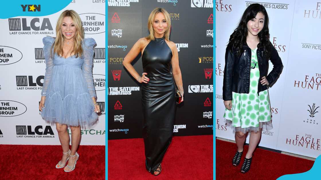 E.G. Daily (L), Tara Strong (C), and Kristen Li (R) attend red-carpet events in stylish outfits.