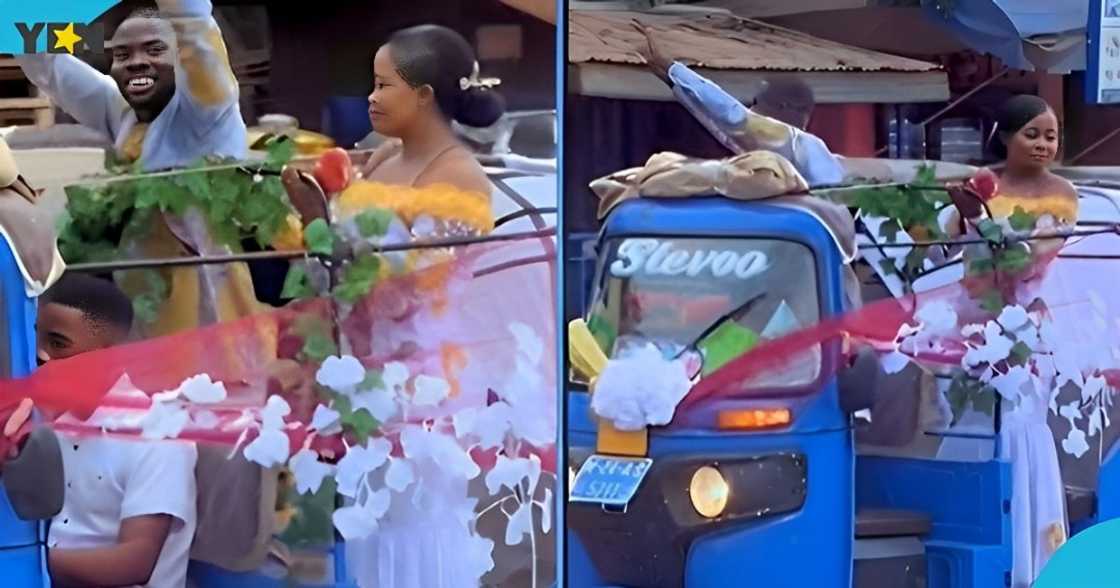 Ghanaian man cruises in town with his newly wedded wife