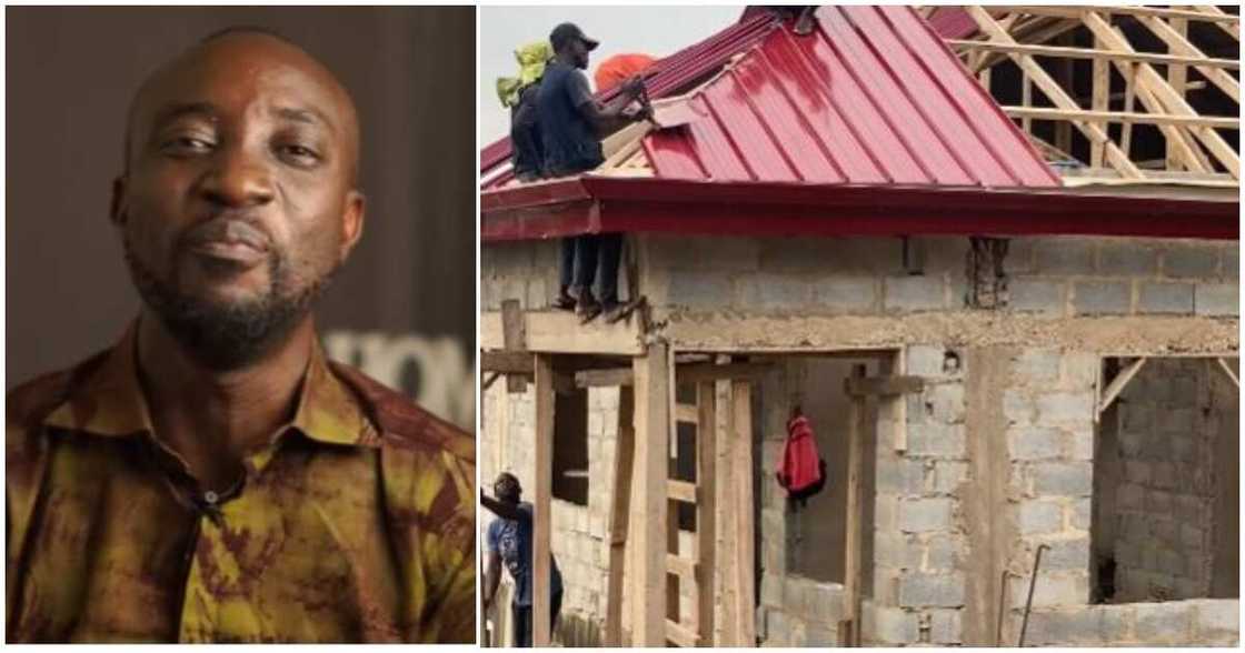 Photo of a construction expert and a house being built Photo of a construction expert and a house being built