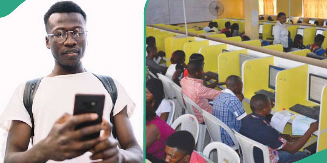 Boy displays what he got after checking his UTME result with code