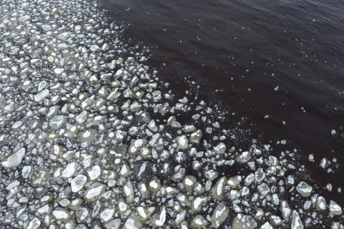 A photo taken in Finland on May 3, 2023, shows ice chunks drifting in the Bothnia Gulf near the shore at the beginning of the spring A photo taken in Finland on May 3, 2023, shows ice chunks drifting in the Bothnia Gulf near the shore at the beginning of the spring