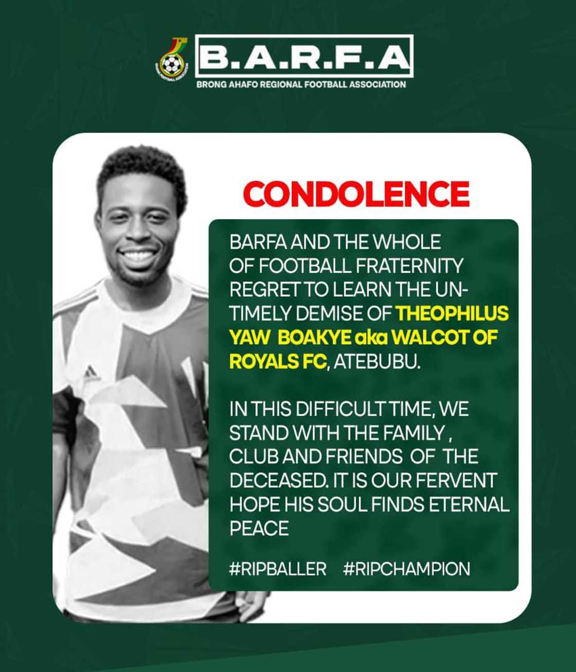 Theophilus Yaw Boakye death, Royals FC player dies, young Ghanaian footballer passes away, Ghana Second Division player death, Atebubu footballer Boakye dies, Brong Ahafo Regional FA confirms death Theophilus Yaw Boakye death, Royals FC player dies, young Ghanaian footballer passes away, Ghana Second Division player death, Atebubu footballer Boakye dies, Brong Ahafo Regional FA confirms death