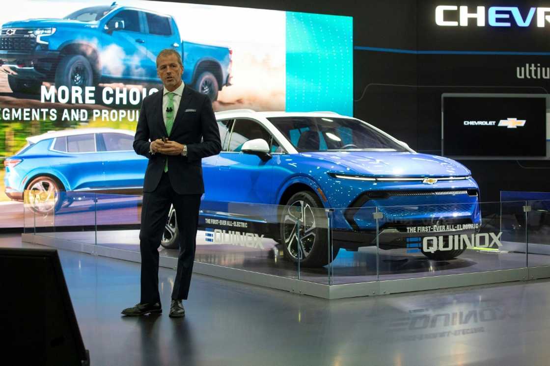 Steve Majoros, Vice President of Chevrolet Marketing, presenting the electric Chevrolet Equinox at last month's Detroit Auto Show, one of several electric versions of large vehciles touted by US automakers